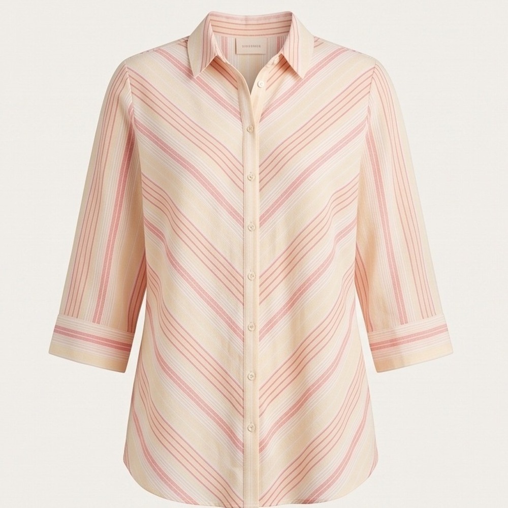 Chico's 3 No Iron Linen Striped Button‎ Down Shirt Pink Orange  XL